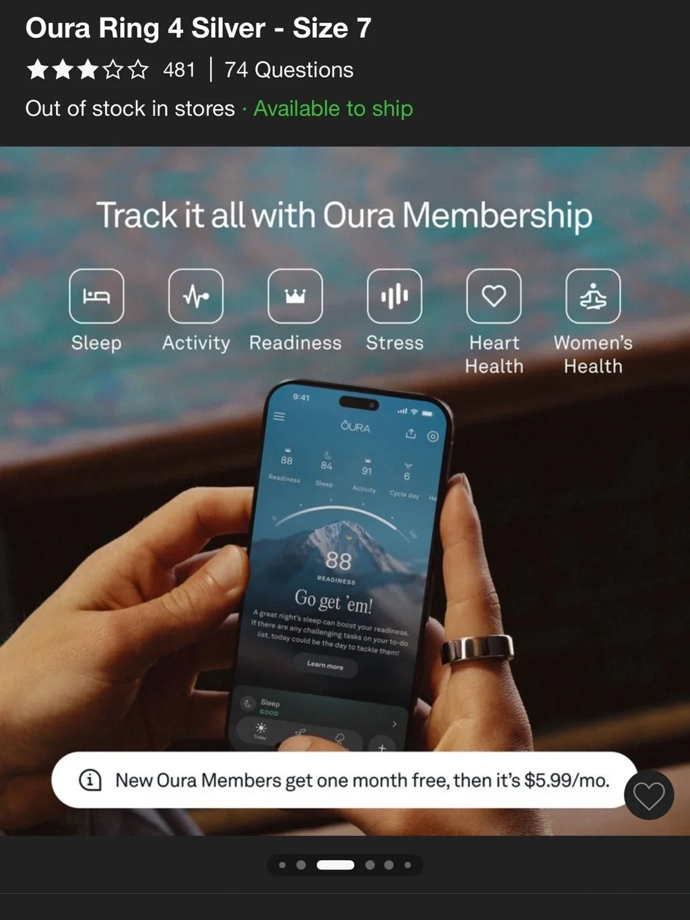 Oura Ring 4 Smart Ring — Silver Finish